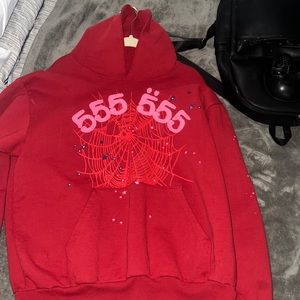 Sp5der Worldwide Red Angel Number 555 Hoodie.